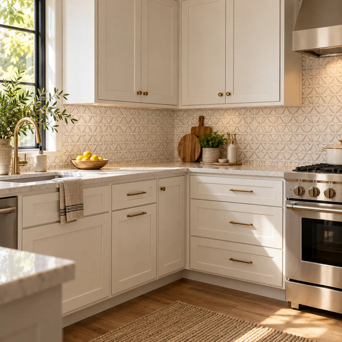 L-Shaped Kitchen Peel-and-Stick Backsplash Layout