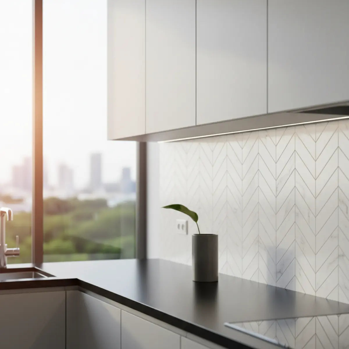 Moderna idéer för herringbone-backsplash i kök 2025