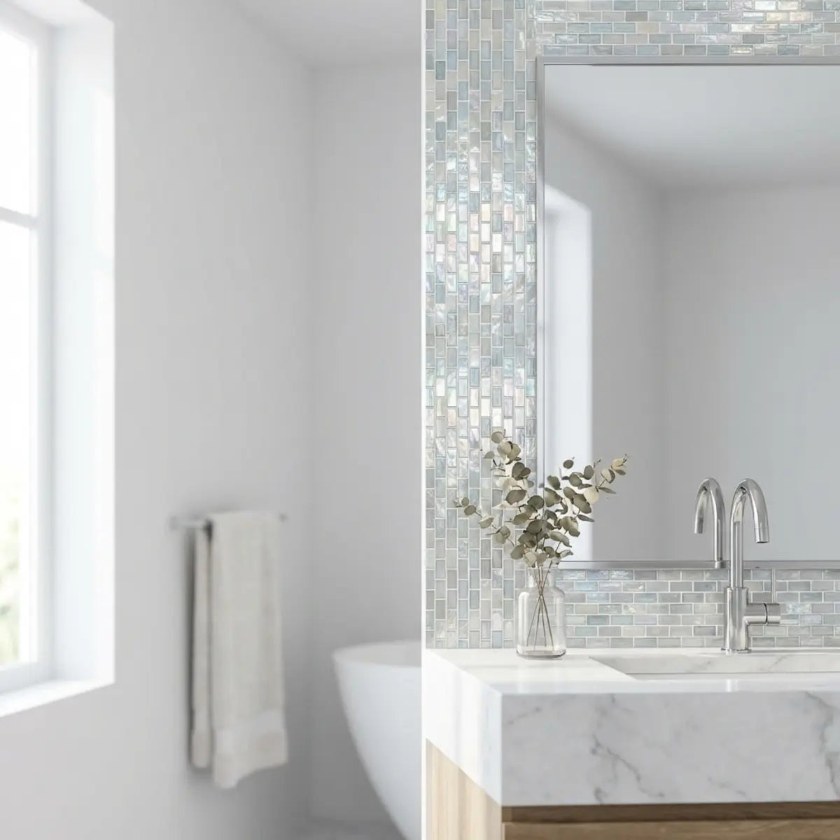 DIY Bathroom Mirror Frame with Peel & Stick Tiles