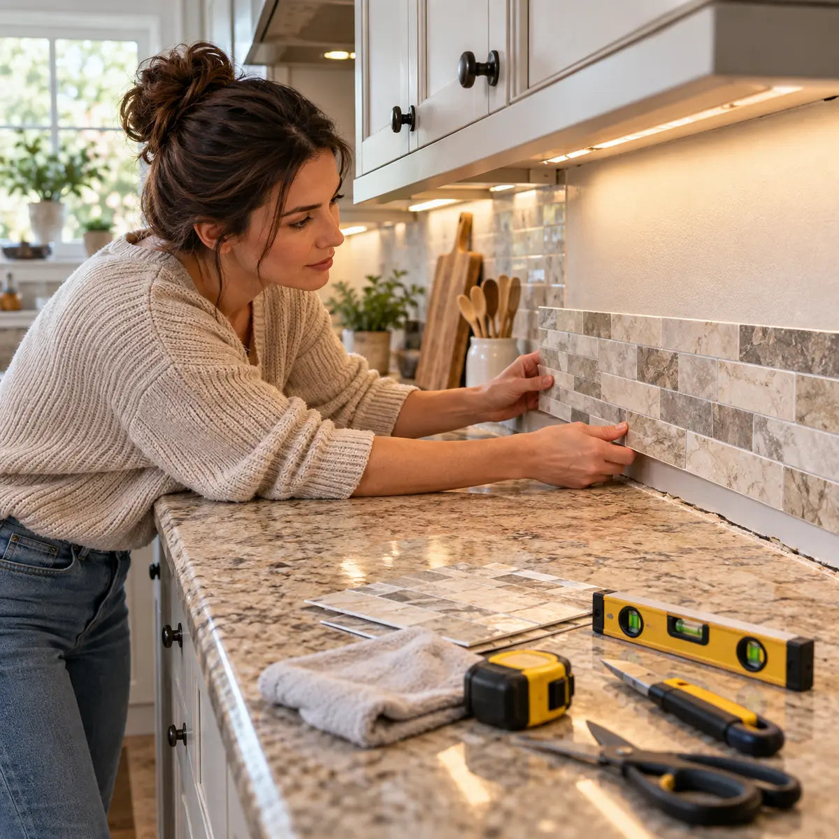 Peel-and-Stick Backsplash on an Uneven Countertop Joint
