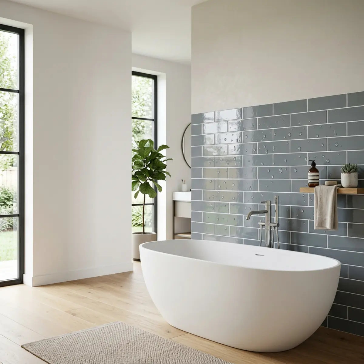 We Tested It: Can Peel & Stick Tiles Go Behind a Freestanding Tub?