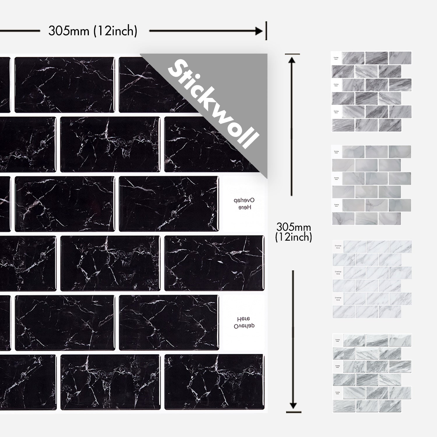 Stickwoll Black Marble Peel and Stick Tiles