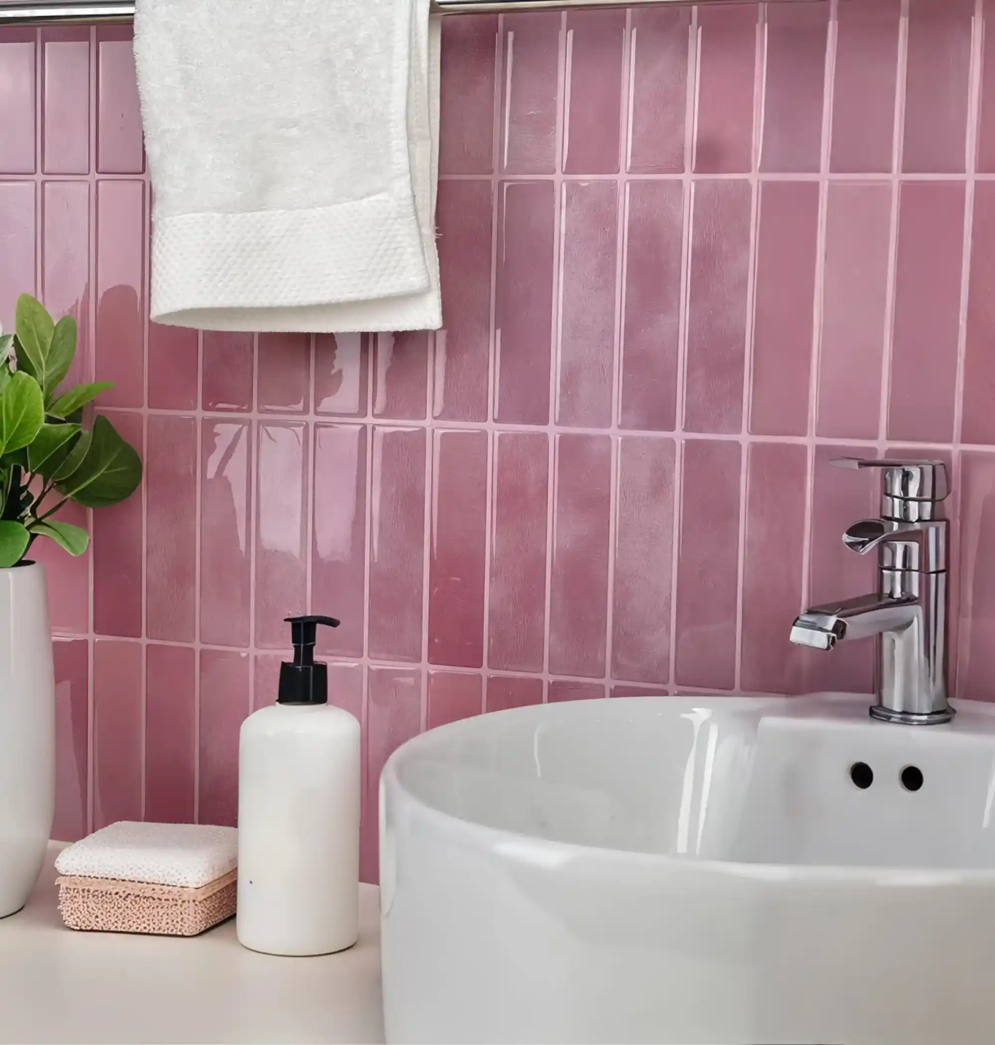 Stickwoll Tiles Blush Petals - Moroccan Tiles Self-Adhesive Wall Tiles with Pink Tile Design, Ideal for Bathroom Walls, Easy to Install and Waterproof