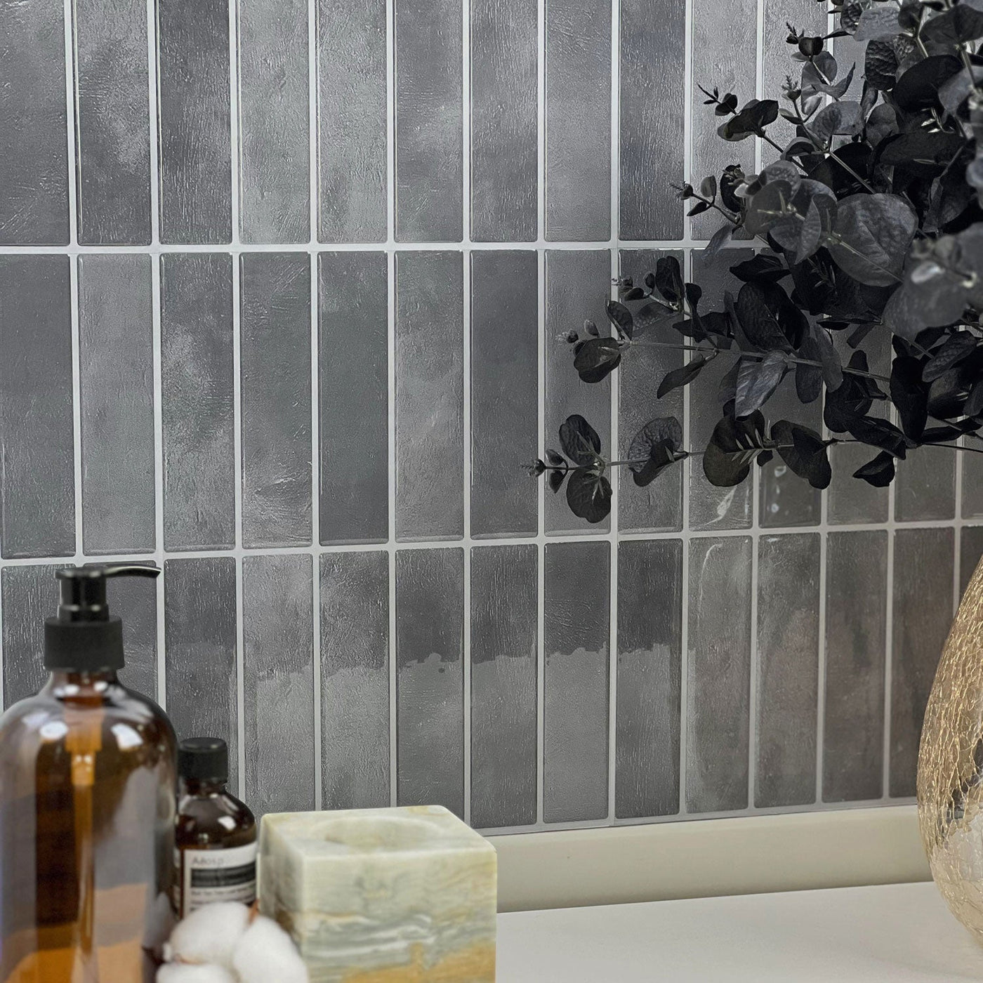 Slate City Peel and Stick Tile Bathroom for Easy Home Makeover
