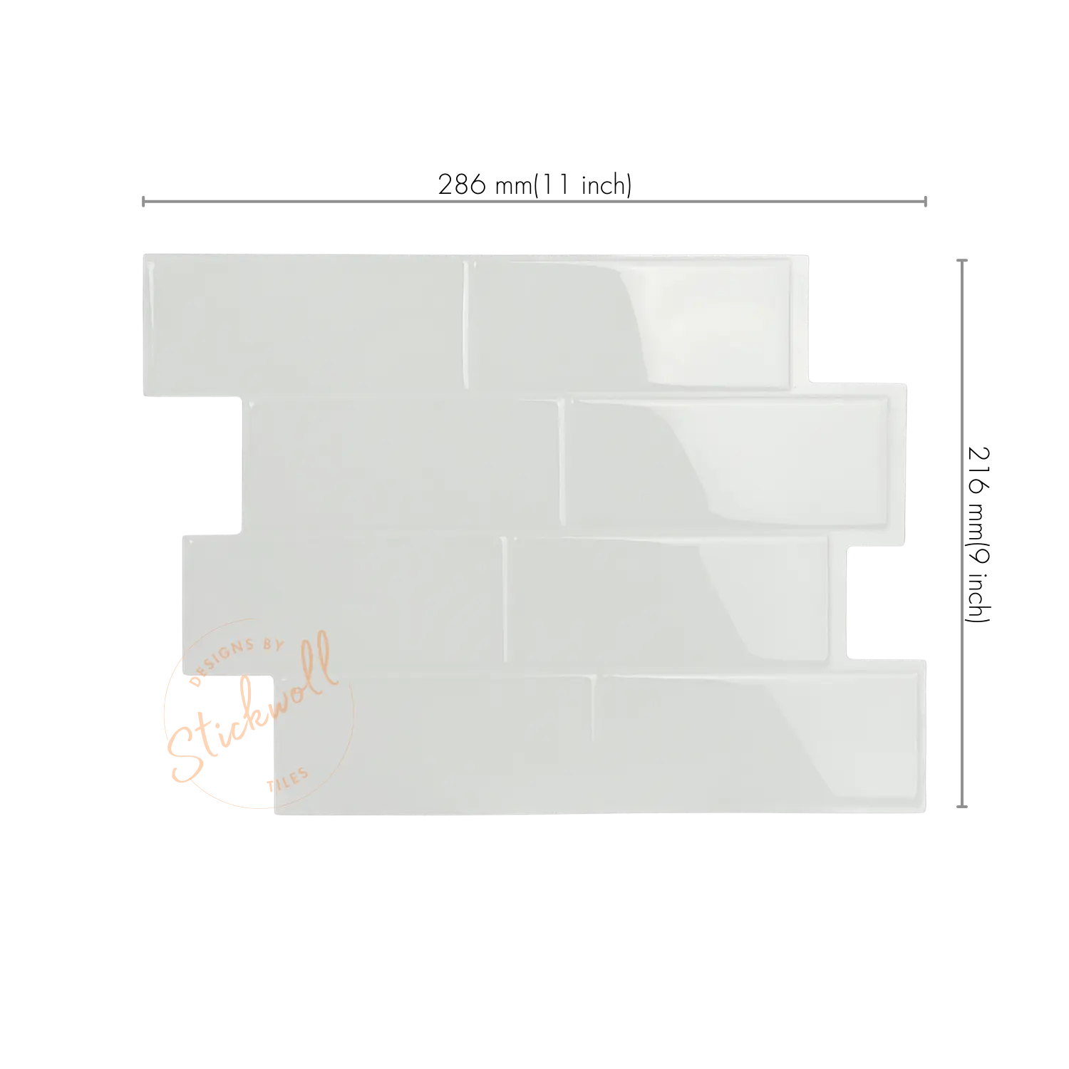 Size of Stickwoll Crisp White Duo Tiles