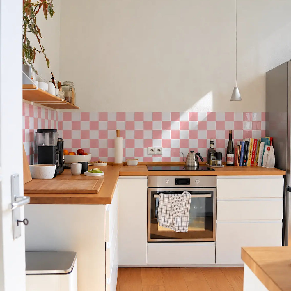 Kitchen after Stickwoll peel and stick tile installation
