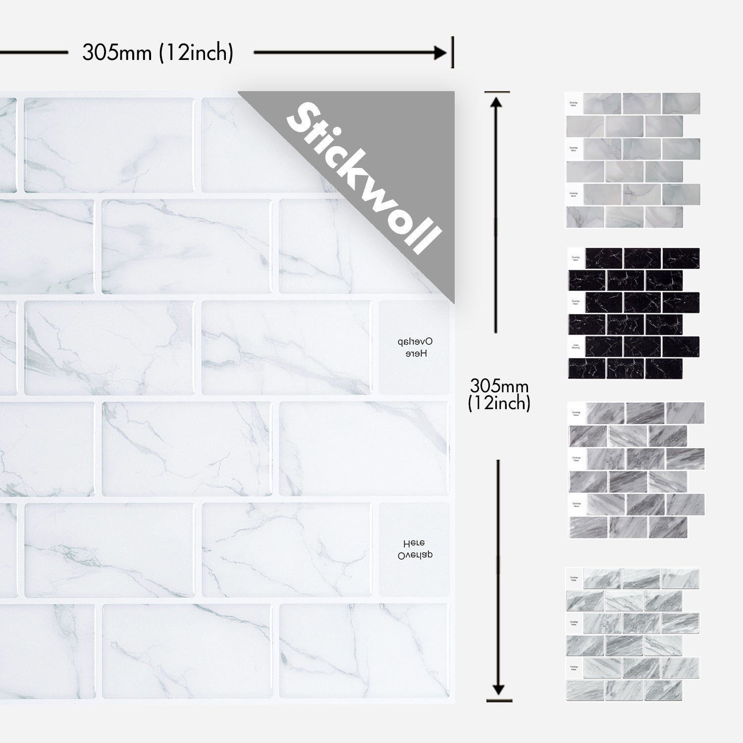 Stickwoll Subway Marble Peel and Stick Tiles